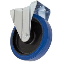 Sealey blue elastic rubber fixed castor wheel Ø160mm with heavy-duty metal bracket and black core.