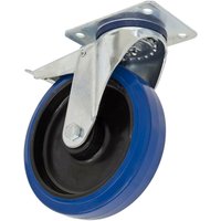 Blue rubber castor wheel with metal swivel bracket and total lock, 200mm diameter, heavy-duty design by Sealey.