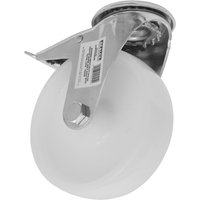 Heavy-duty white nylon castor wheel with bolt hole, total lock mechanism, and metal bracket, Ø125mm by Sealey.