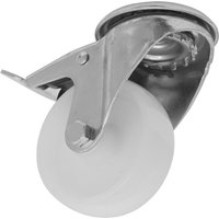 Heavy-duty nylon castor wheel with bolt hole, total lock, and silver metal frame, 80mm diameter by Sealey.