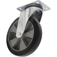 Heavy-duty rubber swivel castor wheel with metal bracket, 152mm diameter, black tire, and silver mounting plate.