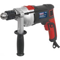 Red and black Sealey hammer drill with side handle, variable speed control, and 13mm chuck.