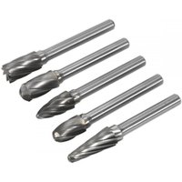 Sealey SDBCK5 set of five silver tungsten carbide rotary burrs with coarse ripper design and cylindrical shanks.