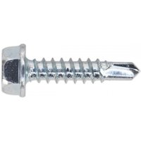 Self-drilling screw with hex head, zinc finish, 4.2 x 19mm, sharp tip, ridged body, pack of 100 by Sealey.