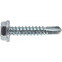 Self-drilling screw with hex head, zinc finish, 4.8 x 25mm size, featuring a sharp tip and threaded shaft.
