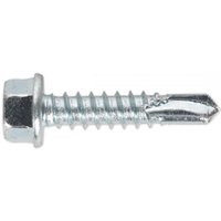 Self-drilling screw 5.5x25mm with hex head, zinc finish, sharp tip, and threaded body, pack of 100 by Sealey.