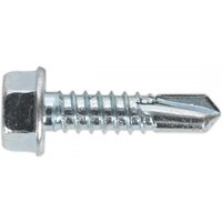 Self-drilling screw 6.3x25mm with hex head, zinc finish, sharp tip, and threaded body, pack of 100 by Sealey.