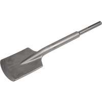 Sealey SDS Max Clay Spade, silver steel with a flat, wide blade and cylindrical shank for heavy-duty use.