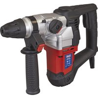 Black and red Sealey SDS Plus rotary hammer drill with ergonomic handle and silver metal casing.