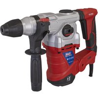Red and silver Sealey SDS Plus rotary hammer drill with black grip handle and adjustable side handle.