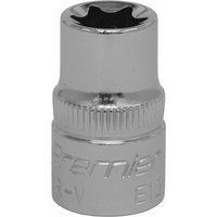 Silver Sealey Trx-Star socket E12, 3/8in square drive, with knurled grip and engraved branding.