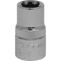 Silver Sealey Trx-Star socket E18 with 1/2in square drive, chrome finish, and knurled grip.