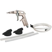 Sealey SG14D Schutz air gun kit with metallic spray gun, two black disposable heads, clear tubing, and hose.