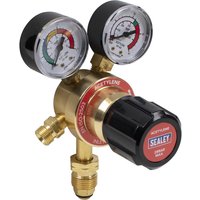 Sealey SGA40 Acetylene Regulator with dual pressure gauges, brass body, and black adjustment knob.