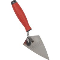 Sealey Sharp Edge stainless steel pointing trowel with red handle and triangular blade.