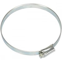 Zinc-plated Sealey hose clip, 90-110mm diameter, silver color, pack of 10, with adjustable screw mechanism.