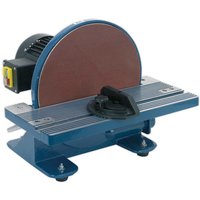 Blue Sealey SM31 300mm disc sander with red sanding disc, adjustable work table, and safety switch.