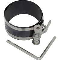 Sealey Small Engine Piston Ring Compressor, black metal band with adjustable clamp and silver L-shaped wrench.