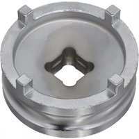 Sealey SMC22 swingarm locknut socket, silver, 4-pin design, 50mm diameter, circular with grooved edges.