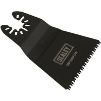 Black Sealey multi-tool blade with serrated edge, 65mm wide, designed for fast cutting in wood.