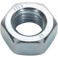 Steel hexagonal nut, M14 size, zinc finish, shiny surface, threaded interior, part of Sealey pack of 25.