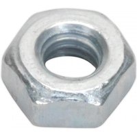 Steel hexagonal nut M3, silver finish, threaded interior, part of a 100-pack by Sealey.