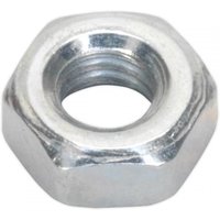 Steel hexagonal nut M4, silver finish, threaded interior, pack of 100 by Sealey.
