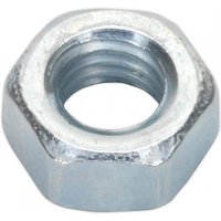 Steel hexagonal nut, silver, M5 size, threaded interior, part of Sealey SN5 pack of 100.