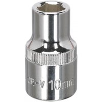 Chrome Sealey Walldrive socket, 10mm, 1/2in square drive, fully polished with knurled grip near base.