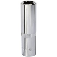 Sealey SP1215D Walldrive socket, 15mm deep, 1/2in square drive, fully polished silver finish with knurled grip.