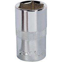 Silver Sealey Walldrive socket, 16mm, 1/2in square drive, fully polished with ribbed grip section.