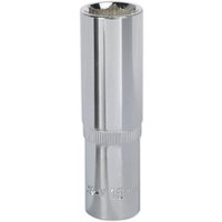Silver Sealey Walldrive socket, 16mm deep, 1/2in square drive, fully polished finish with knurled grip.