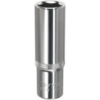 Sealey SP1217D Walldrive® deep socket, 17mm, 1/2in square drive, fully polished silver finish with knurled grip.