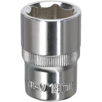 Sealey SP1218 Walldrive socket, 18mm, 1/2inSq drive, fully polished silver finish with engraved size marking.