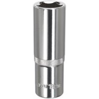 Silver Sealey deep socket with 18mm size, 1/2in square drive, fully polished finish, and knurled grip section.