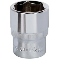Sealey SP1222 Walldrive socket, 22mm, 1/2inSq drive, fully polished chrome finish with ribbed grip detail.