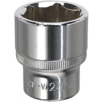Sealey SP1224 Walldrive socket, 24mm, 1/2inSq drive, fully polished chrome finish with engraved size marking.