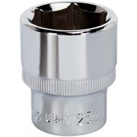 Sealey SP1225 Walldrive socket, 25mm, 1/2inSq drive, fully polished chrome finish with knurled grip.