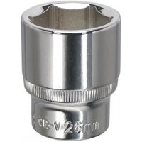 Sealey SP1226 Walldrive® socket, 26mm, 1/2inSq drive, fully polished silver finish with knurled grip.