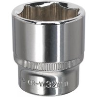Sealey SP1232 Walldrive® socket, 32mm, 1/2in square drive, fully polished silver finish with engraved size marking.