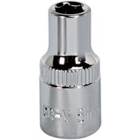 Sealey SP1405 Walldrive socket, 5mm, 1/4in square drive, fully polished silver finish with ribbed grip.