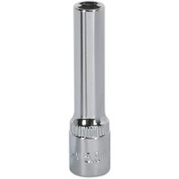 Silver Sealey Walldrive socket, 5.5mm, 1/4in square drive, deep, fully polished with a smooth cylindrical design.