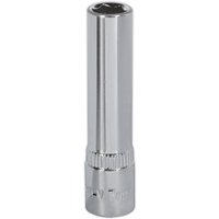 Silver Sealey Walldrive socket, 7mm deep, 1/4in drive, fully polished with a smooth cylindrical design.