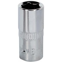Sealey SP1408 Walldrive® Socket, 8mm, 1/4in square drive, fully polished silver finish with ribbed grip.