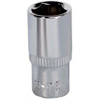 Silver Sealey 9mm Walldrive socket, 1/4inSq drive, fully polished with knurled grip section.