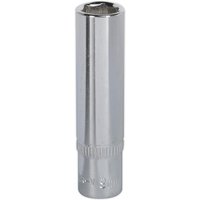 Silver Sealey Walldrive 9mm deep socket, 1/4in square drive, fully polished with knurled grip near base.