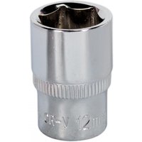 Sealey SP1412 Walldrive® Socket, 12mm, 1/4inSq drive, fully polished chrome finish with ribbed grip.