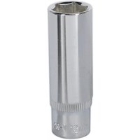 Silver Sealey Walldrive socket, 12mm deep, 1/4in square drive, fully polished finish with ribbed base.