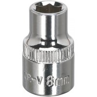 Silver Sealey 8mm Walldrive socket, 3/8in square drive, fully polished with knurled grip.