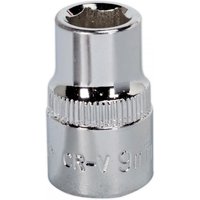 Sealey SP3809 Walldrive socket, 9mm, 3/8in square drive, fully polished silver with ribbed grip section.